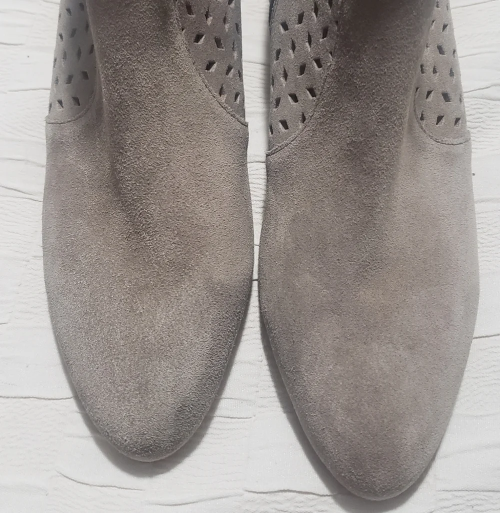Soludos Anthopologie Lola Perforated Suede Ankle Wester Booties Sz 9 Grey